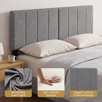 Linen Headboard, Solid Wood Legs, Dark Gray