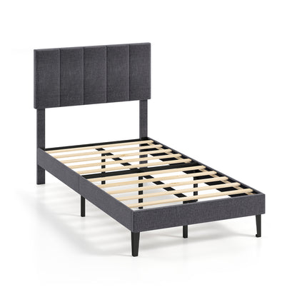 Linen Upholstered Platform Bed with Height Adjustable Vertical Channel Headboard-Twin Size Beds & Bed Frames at Gallery Canada