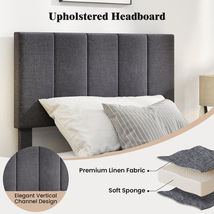 Linen Upholstered Platform Bed with Height Adjustable Vertical Channel Headboard-Twin Size Beds & Bed Frames at Gallery Canada
