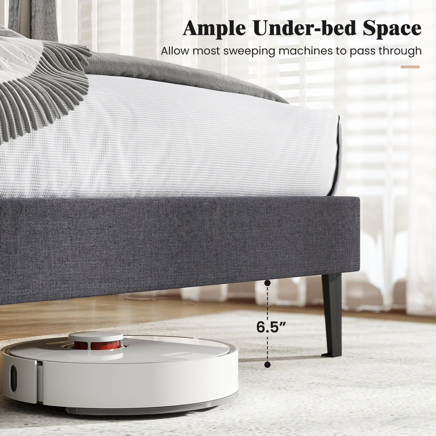 Linen Upholstered Platform Bed with Height Adjustable Vertical Channel Headboard-Twin Size Beds & Bed Frames at Gallery Canada