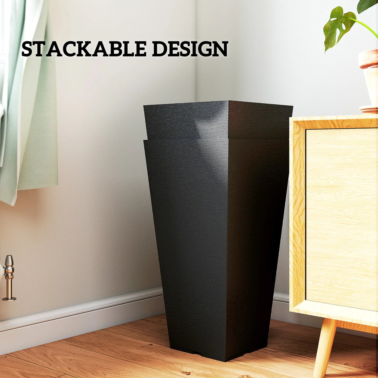 23" Tall Planters Set Of 2, Indoor Outdoor Stackable, Black Marble Finish, Black Planter Set at Gallery Canada