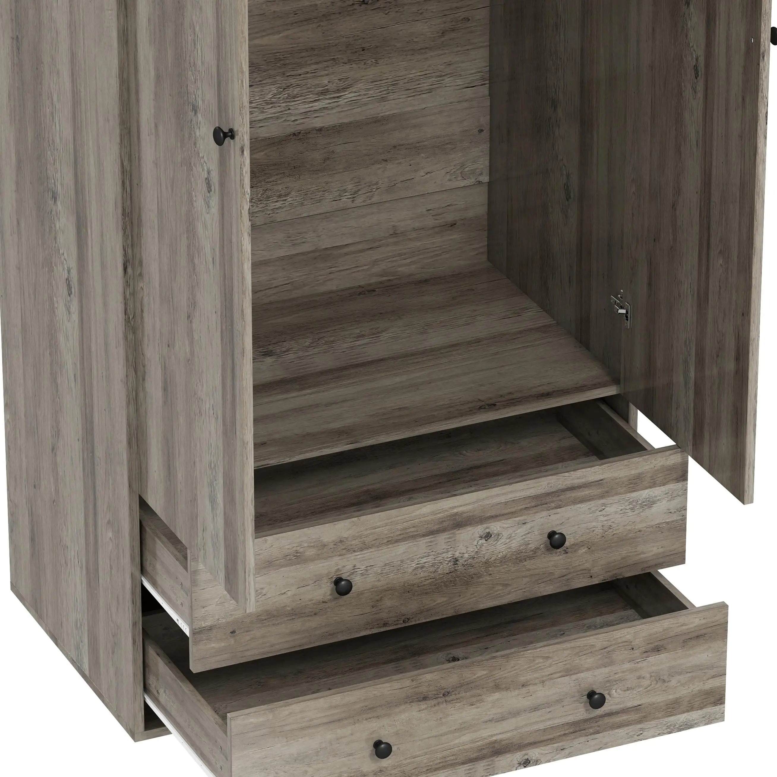 Modern Wardrobe Closet, 2 Drawers, Hanging Rod, Grey Clothing Storage at Gallery Canada