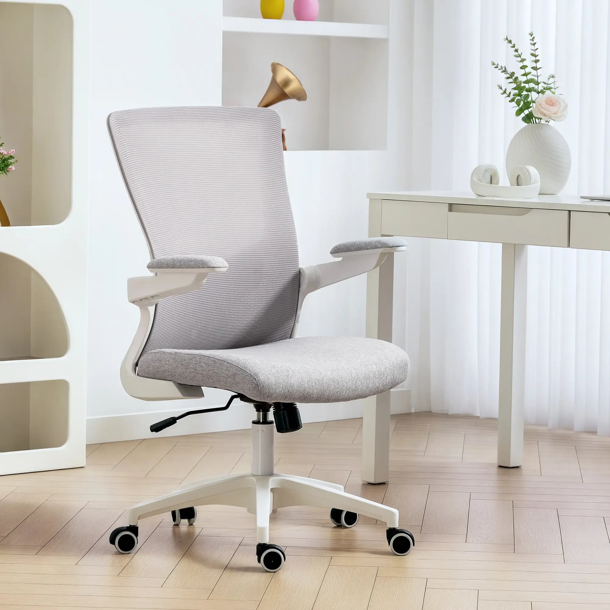 Ergonomic Office Chair, Adjustable Lumbar Support, Flip-Up Armrests, Grey Task Chairs at Gallery Canada