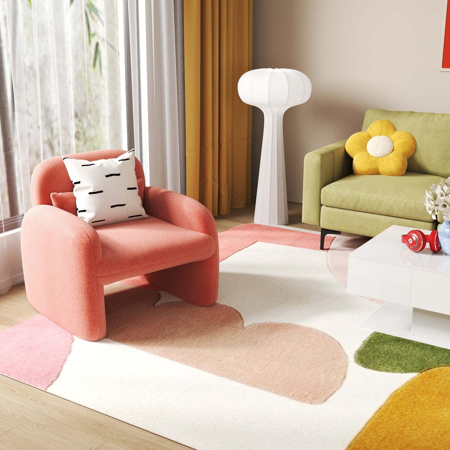 Living Room Deluxe Furniture Set-Accent Chair+Modular L-Shaped Sectional Sofa+LED Coffee Table Living Room at Gallery Canada