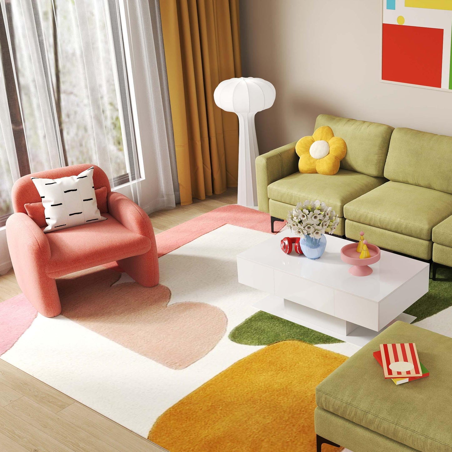 Living Room Deluxe Furniture Set-Accent Chair+Modular L-Shaped Sectional Sofa+LED Coffee Table Living Room at Gallery Canada