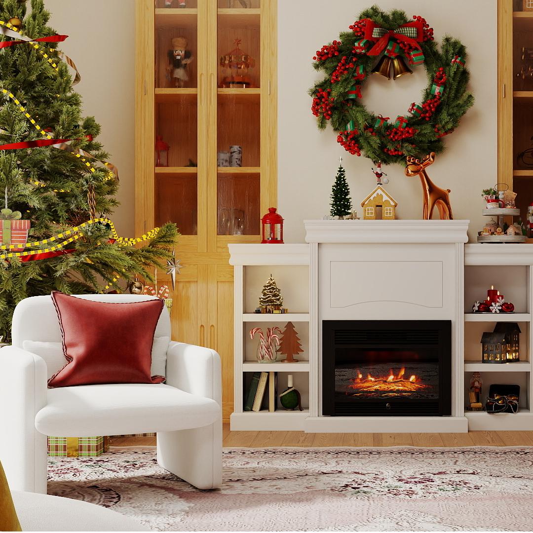 Living Room Set: 70 Inch Media Entertainment Center and Modern Upholstered Chenille Accent Chair Living Room at Gallery Canada