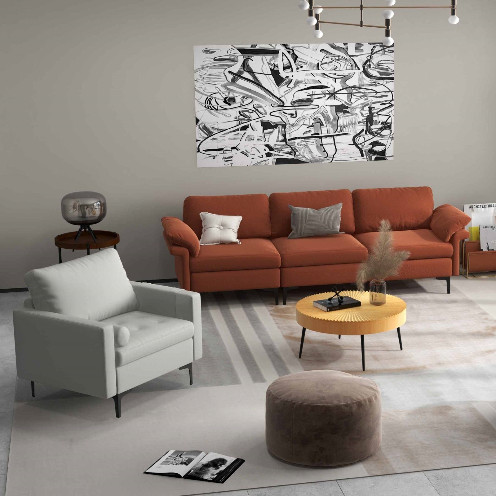 Living Room Set: Floor Lamp + Accent Chair + 3-Seat Sofa Living Room at Gallery Canada
