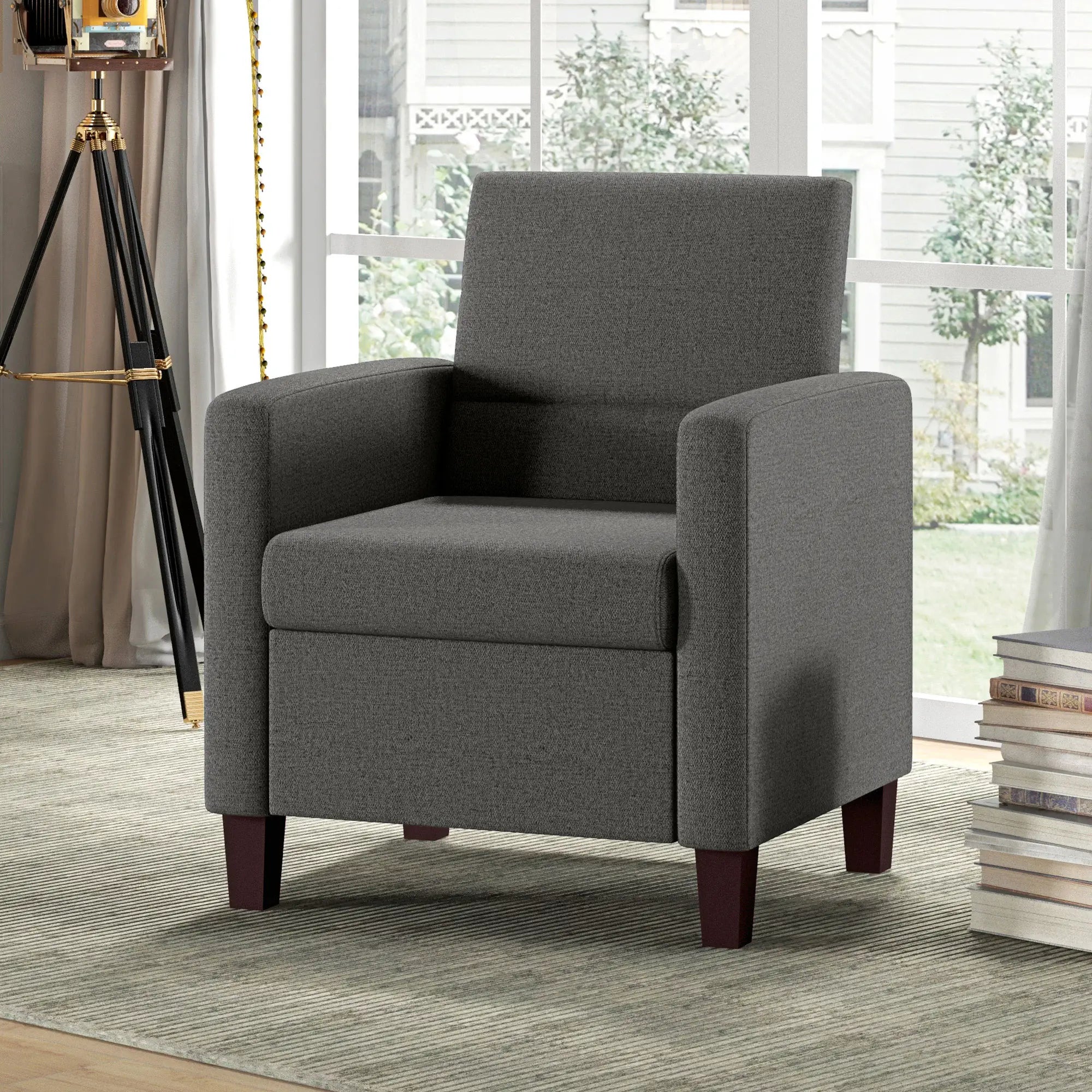 Modern Fabric Accent Chair, Seat Cushion, Non-Slip Pads, Dark Grey Accent Chairs at Gallery Canada