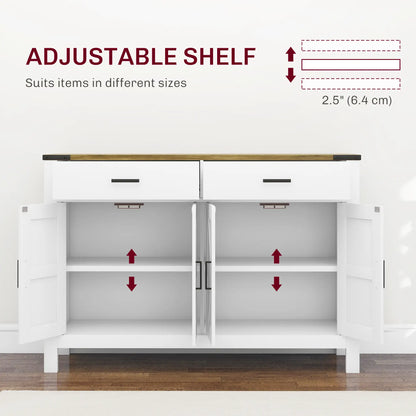 Farmhouse Buffet Cabinet, 2 Drawers, 2 Cabinets, Adjustable Shelves, White