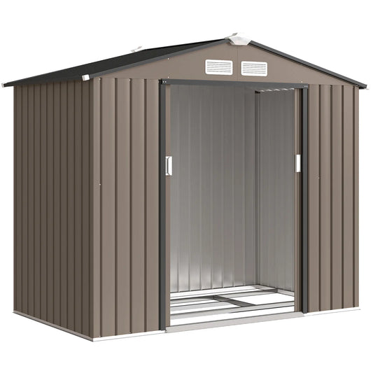 7' x 4' x 6' Garden Storage Shed, Metal, Double Doors, Brown Sheds Brown at Gallery Canada
