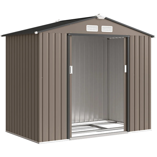 7' x 4' x 6' Garden Storage Shed, Metal, Double Doors, Brown