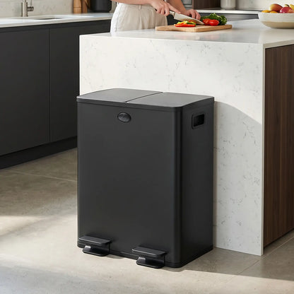 Dual Garbage Bin, Soft Close Trash Can, 2 x 20 Liter, Black Household Supplies at Gallery Canada