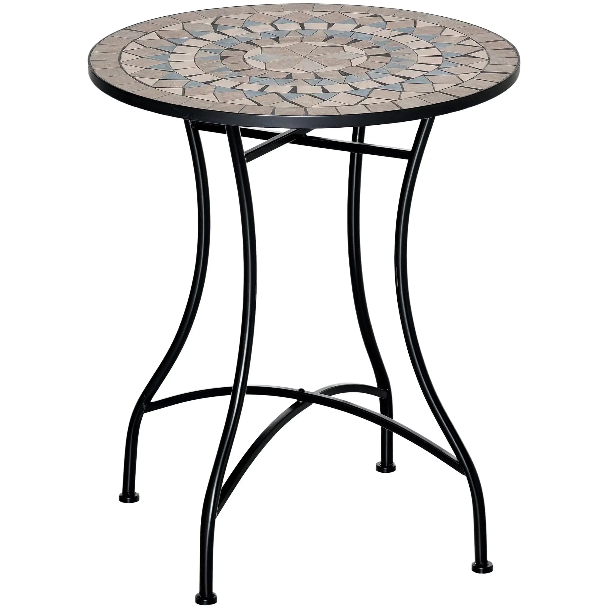 Round Mosaic Patio Table, Metal Frame, Outdoor Garden Furniture, Green Patio Side Tables at Gallery Canada