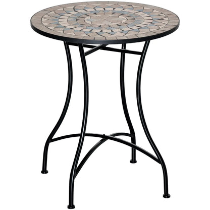 Round Mosaic Patio Table, Metal Frame, Outdoor Garden Furniture, Green Patio Side Tables at Gallery Canada