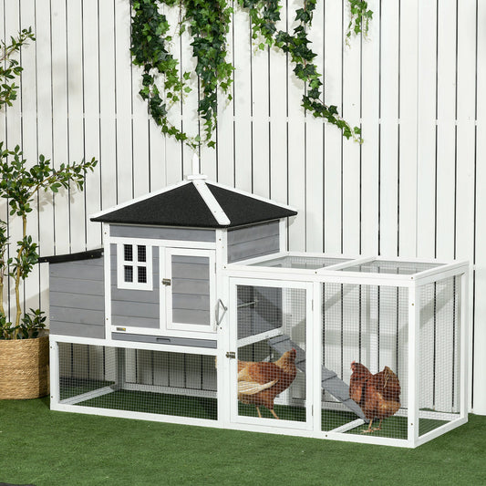 73 in Chicken Coop with Run, Wooden Hen House with Nesting Box, Removable Tray, Asphalt Roof, Ramp, Outdoor Poultry Cage, Gray - Gallery Canada