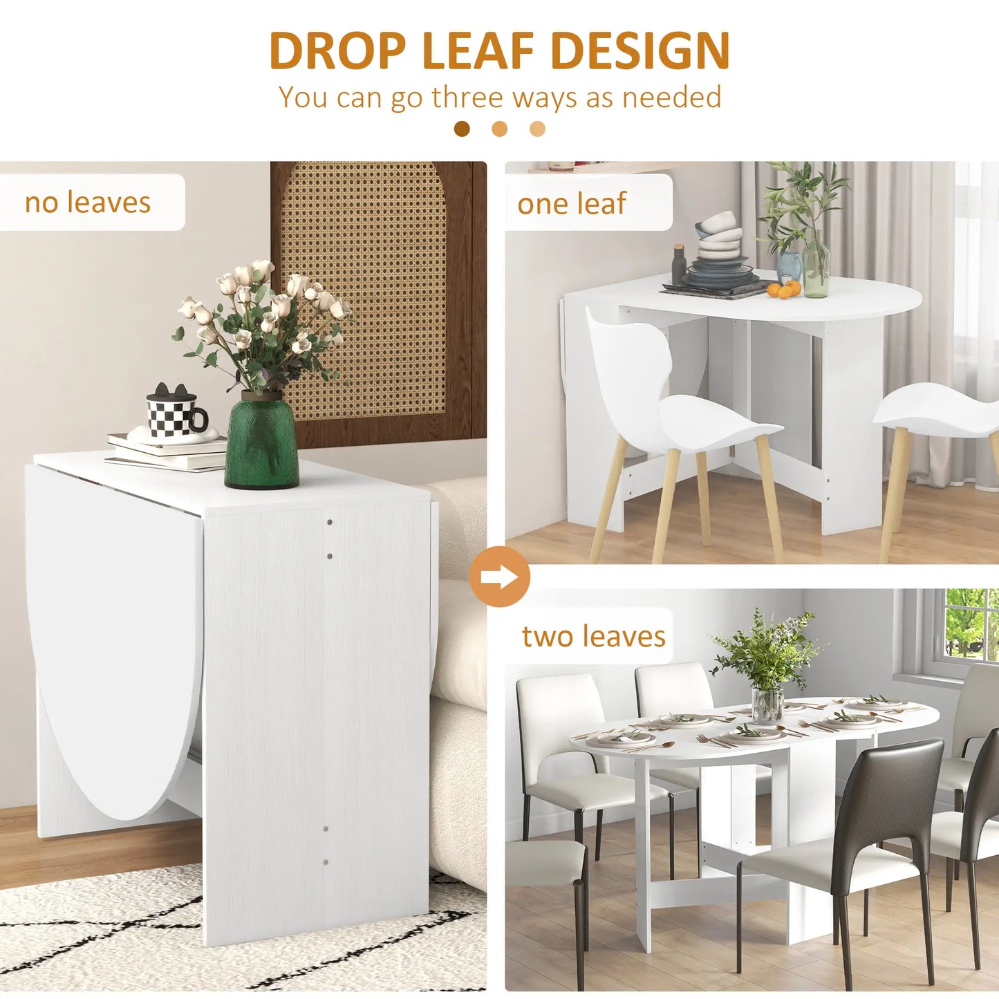 Oval Folding Dining Table, Drop Leaf Kitchen Table, Distressed White, White Bar Tables & Dining Tables at Gallery Canada