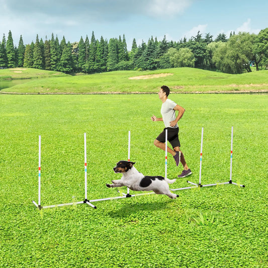 Adjustable Dog Agility Set, Weave Poles, Storage Bag, White Dog Agility Training Equipment White at Gallery Canada