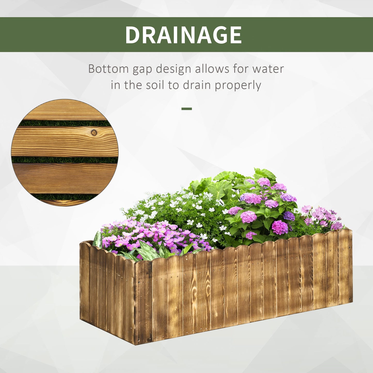 40" x 16" x 12" Wooden Raised Garden Bed, Planter Box with Drainage Holes, Natural Wooden Planter Boxes at Gallery Canada