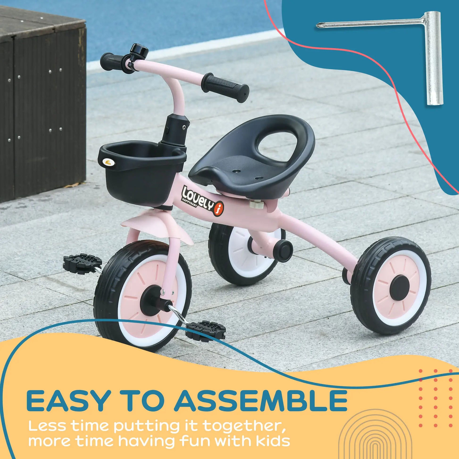 Toddler Tricycle for 2-5 Year Olds, Adjustable Seat, Basket, Bell, Pink Tricycles for Kids at Gallery Canada