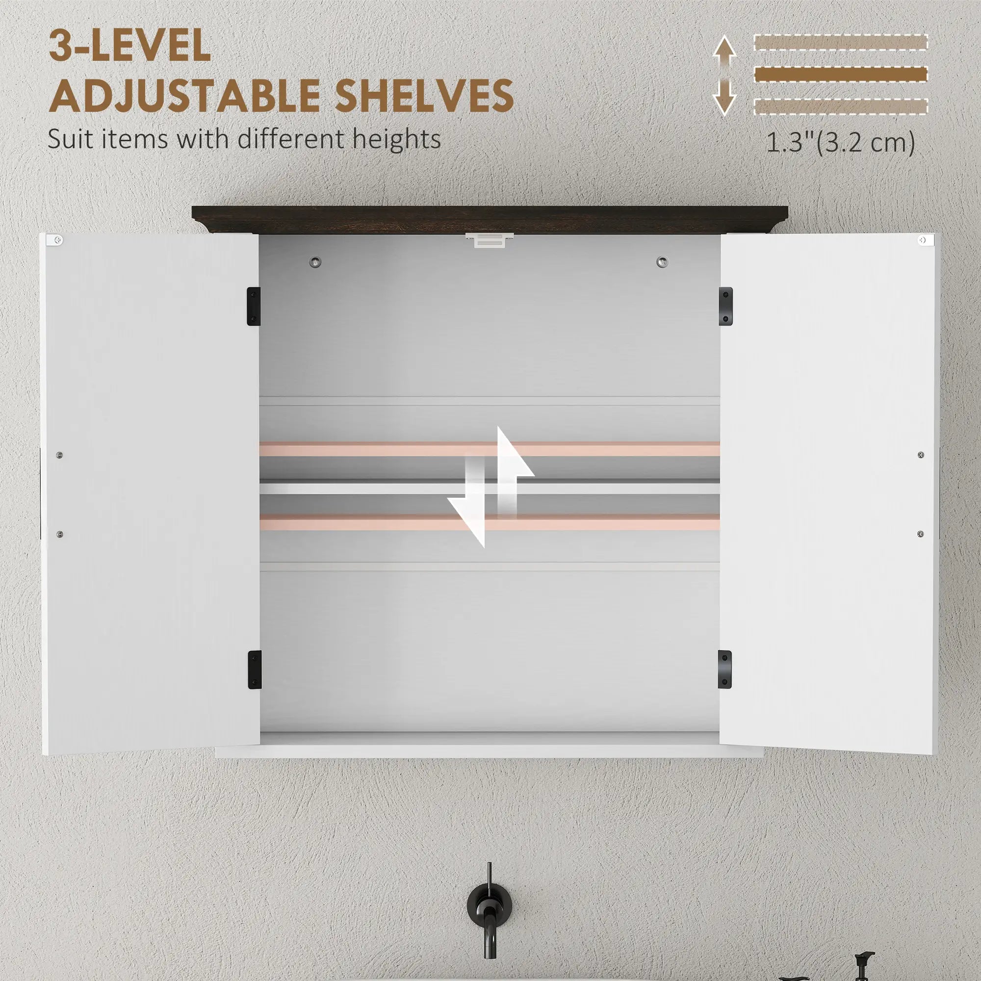 Farmhouse Medicine Cabinet, Wall Mounted, 2 Doors, Adjustable Shelf, White Wall Mounted Cabinets at Gallery Canada