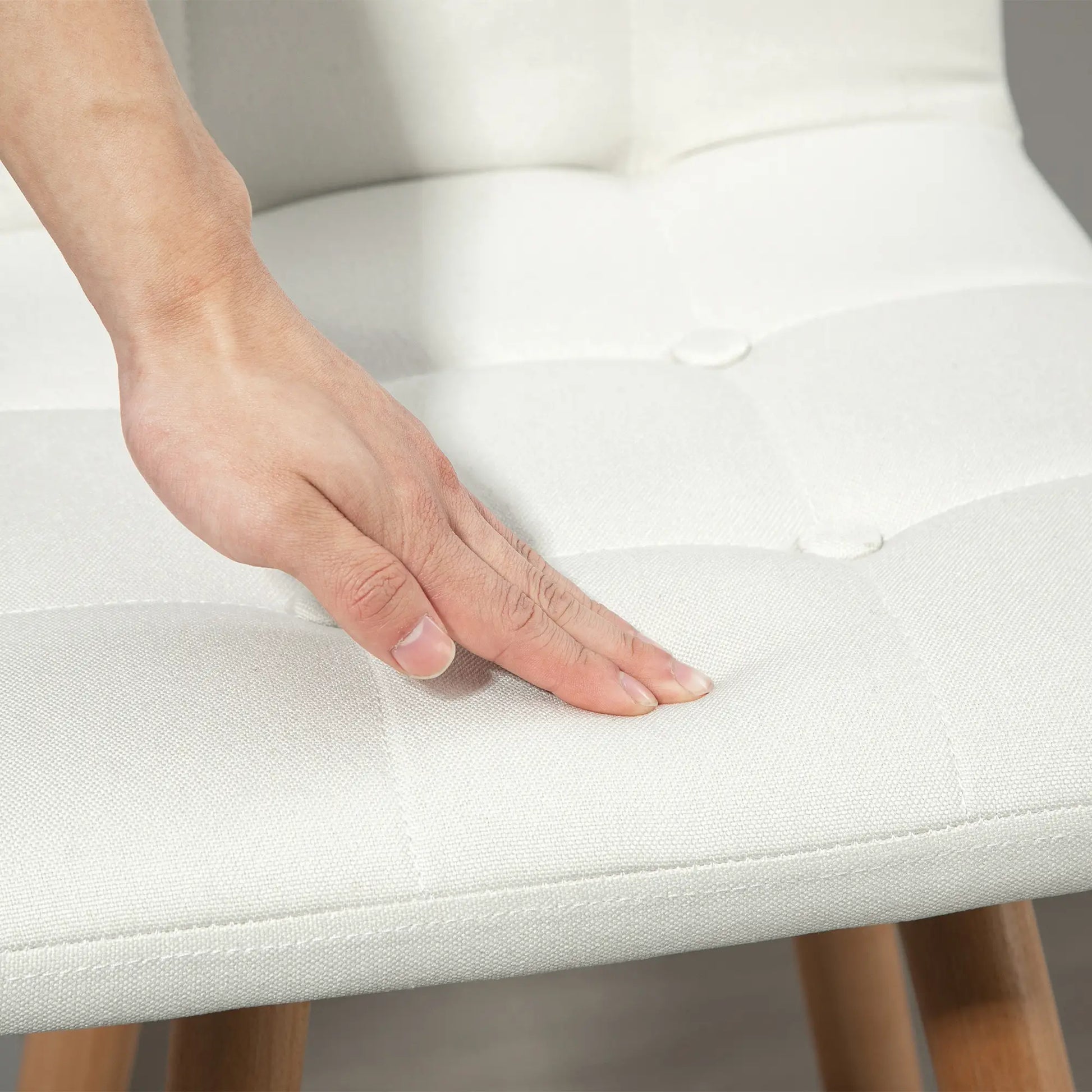 Modern Bar Stools Set of 2, 38" Upholstered, Solid Wood Legs, White Bar Stools at Gallery Canada