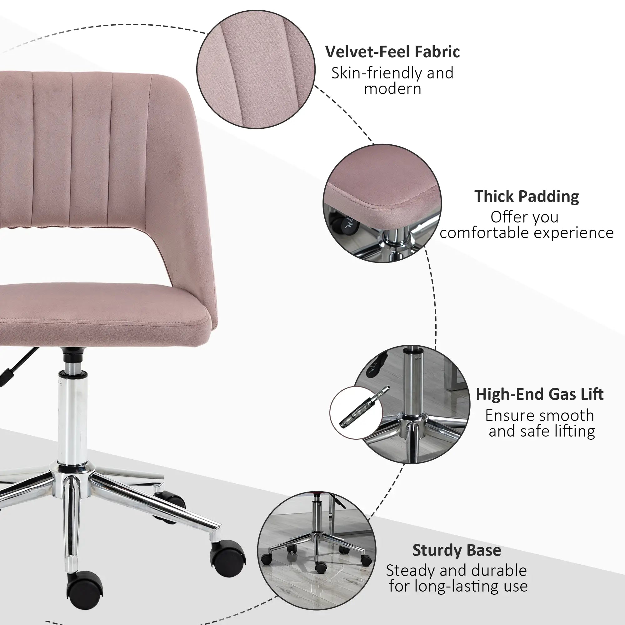Mid Back Office Chair, Velvet Fabric, Swivel, Scallop Shape, Pink Office Chairs at Gallery Canada