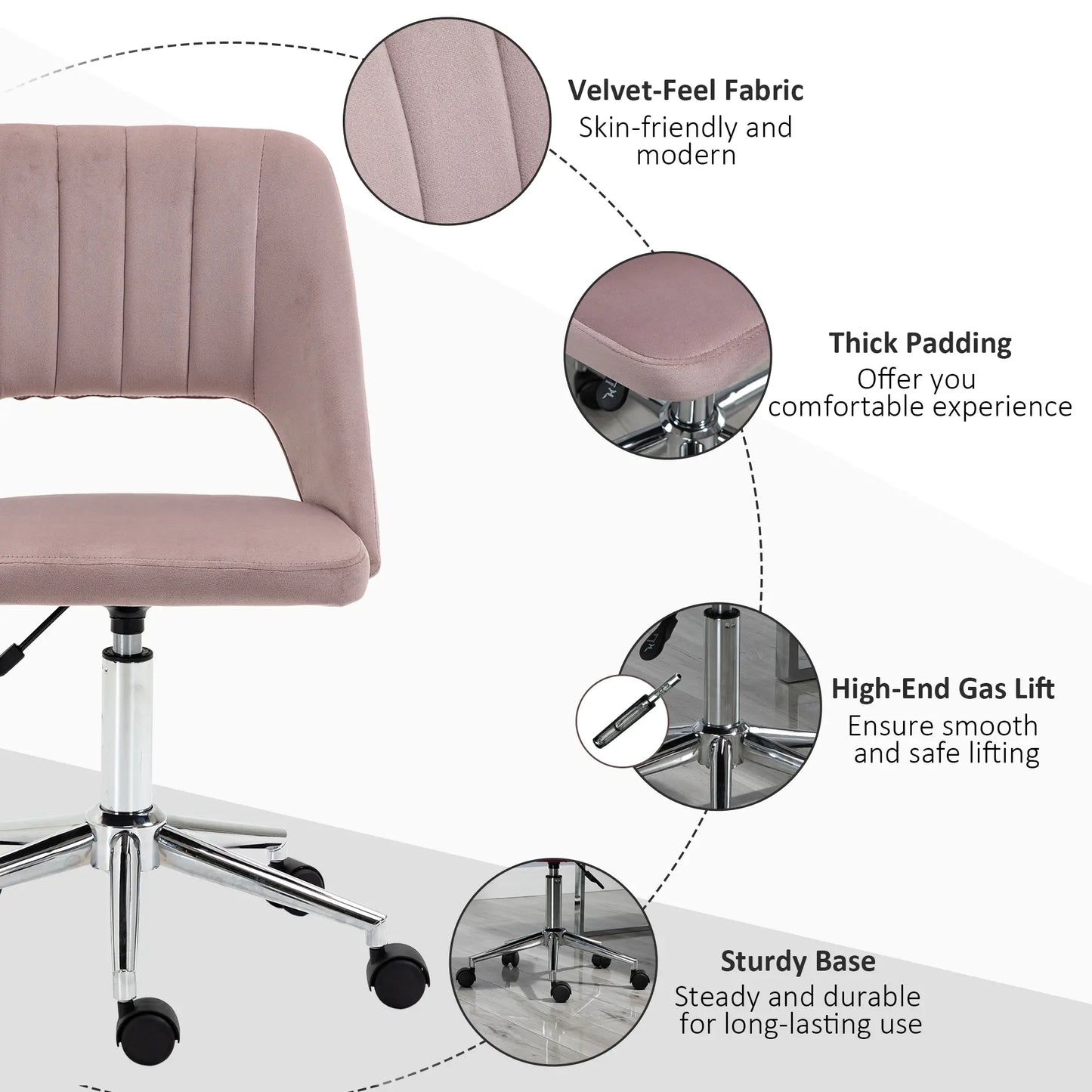 Mid Back Office Chair, Velvet Fabric, Swivel, Scallop Shape, Pink Office Chairs at Gallery Canada