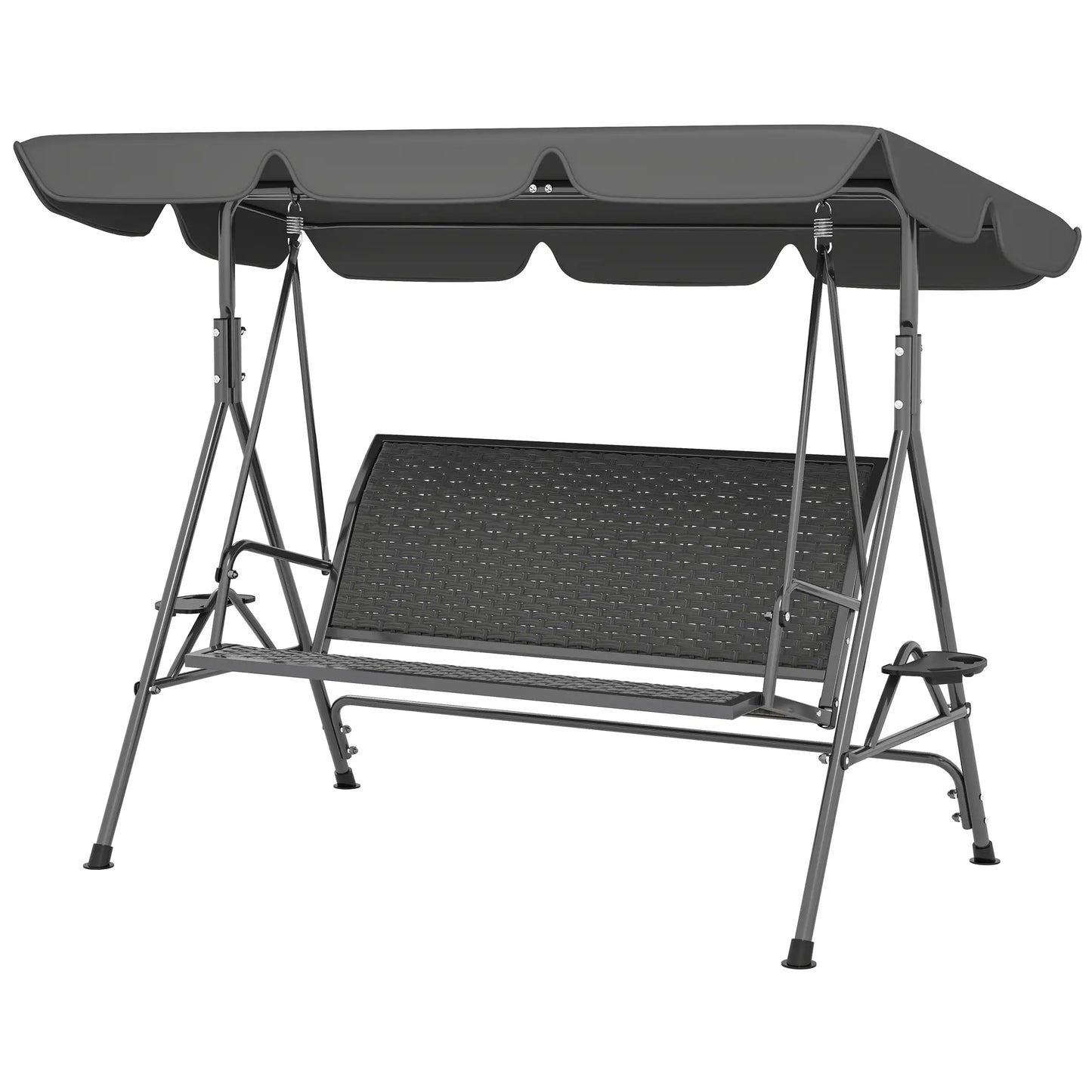3-Seat Patio Swing Chair, Outdoor Canopy Swing Glider, Adjustable Shade, Grey Patio Swings with Stand Grey at Gallery Canada