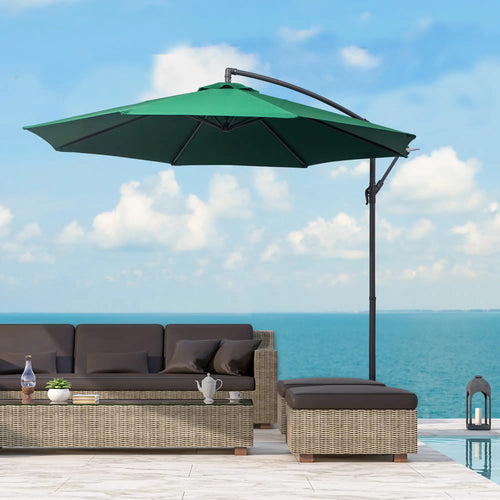 10' Deluxe Patio Umbrella, Offset Sunshade with Crank, Dark Green