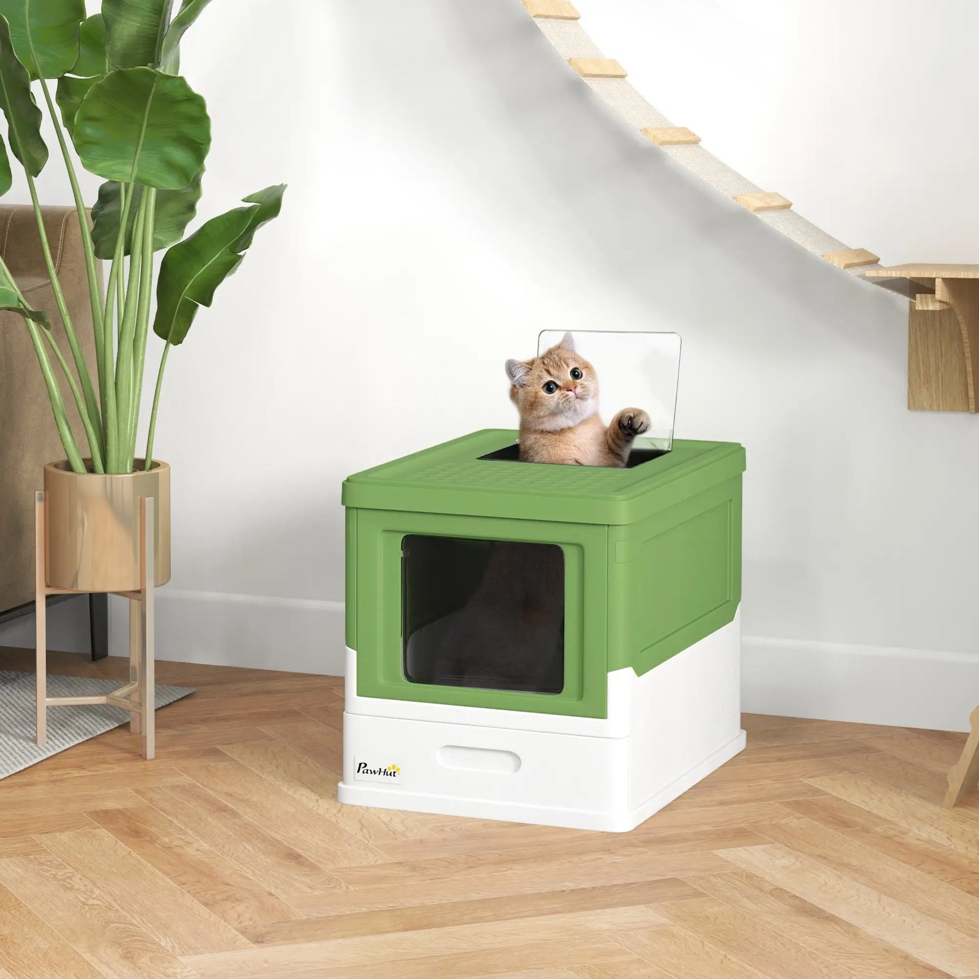 Top Entry Enclosed Kitty Litter Box, Scoop, Tray, Large, Foldable, Dark Green Cat Litter Box Enclosures at Gallery Canada