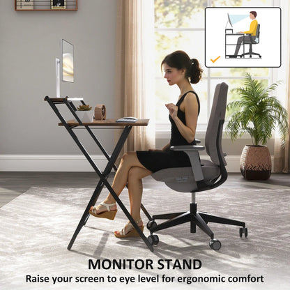 27.6" Folding Computer Desk, Rustic Brown, Monitor Shelf Writing Desks at Gallery Canada