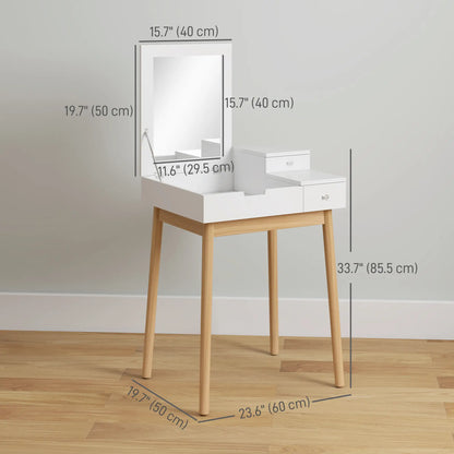 Modern Makeup Vanity Table, Flip-Up Mirror, 2 Drawers, White