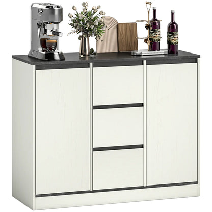 Buffet Cabinet, Soft Close Hinges, 3 Drawers, 2 Shelves, White Wood Grain