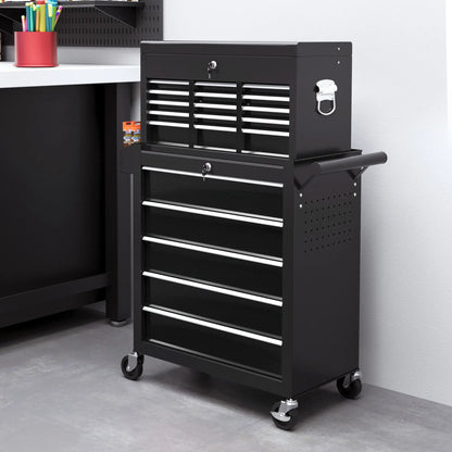 14 Drawer Rolling Tool Chest, Lockable Storage Cabinet, Detachable Toolbox, Black Tool Organizers at Gallery Canada