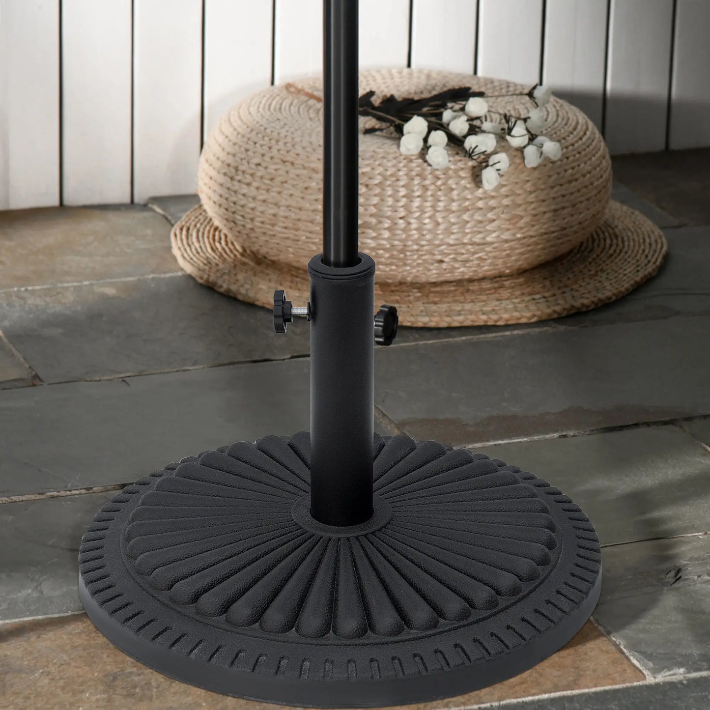 Round Cement Patio Umbrella Base Stand, Fits Φ1.4", Φ1.5", Φ2" Pole, Black Umbrella Bases at Gallery Canada
