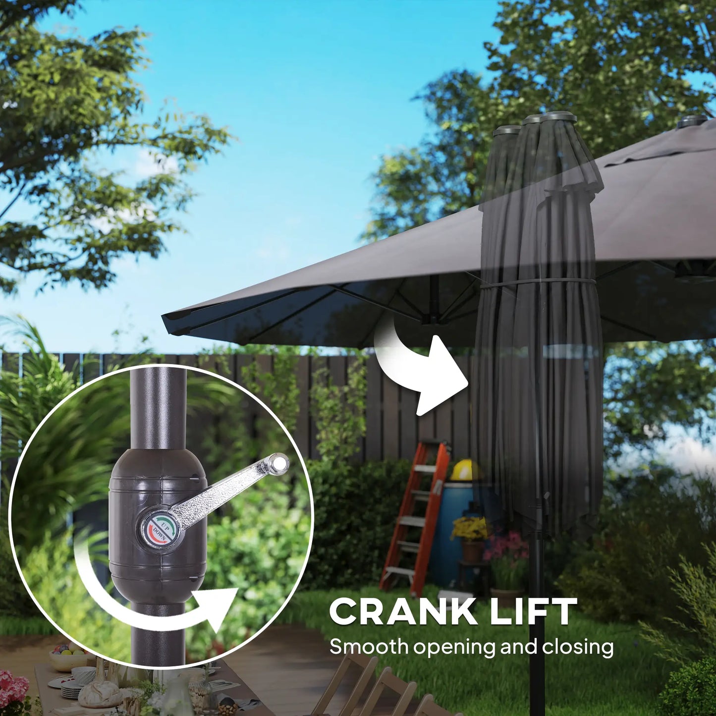 15' Double-Sided Patio Umbrella, Sun Shelter Canopy, Grey