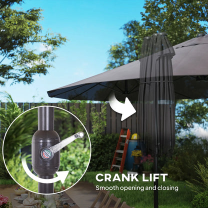 15' Double-Sided Patio Umbrella, Sun Shelter Canopy, Grey