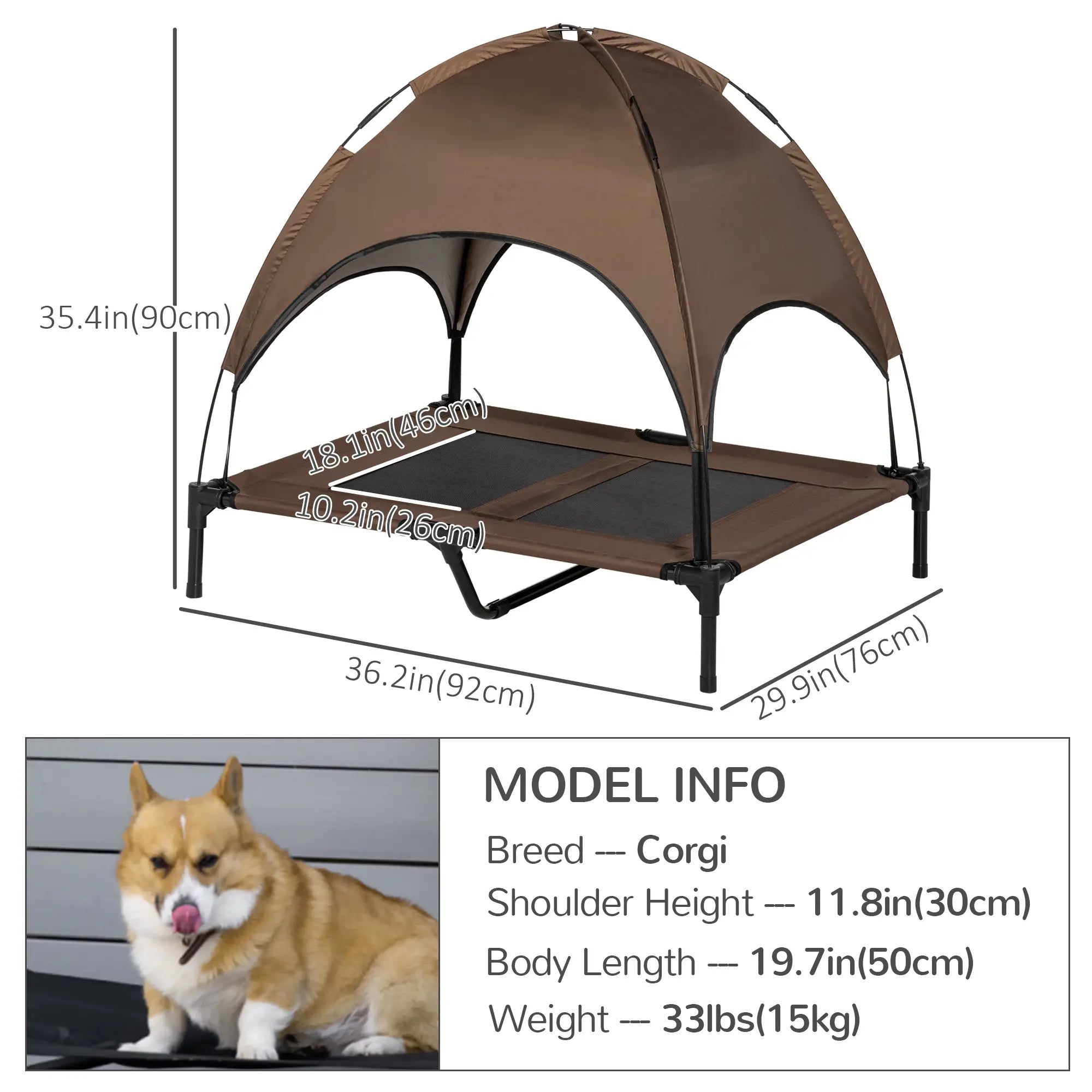 Elevated Dog Bed with Canopy, Portable Dog Cot, L Size, 36
