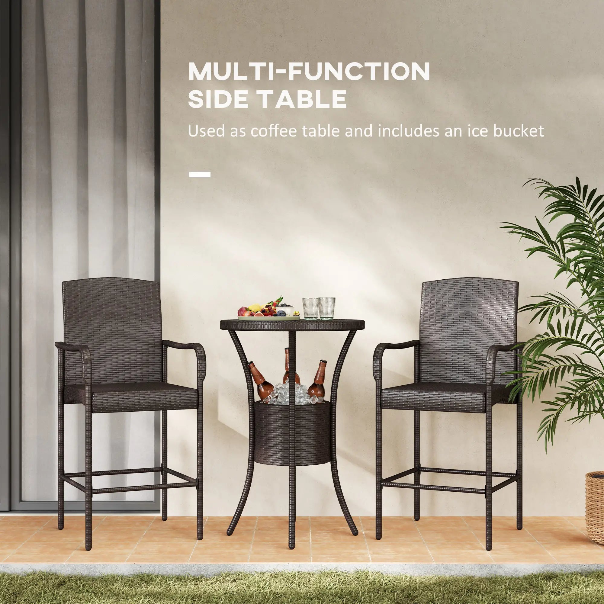 3-Piece Patio Bar Set, Rattan Bistro Table and Chairs, Dark Brown Bistro Sets at Gallery Canada