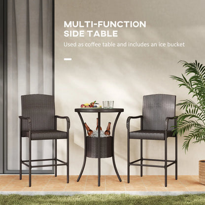 3-Piece Patio Bar Set, Rattan Bistro Table and Chairs, Dark Brown Bistro Sets at Gallery Canada
