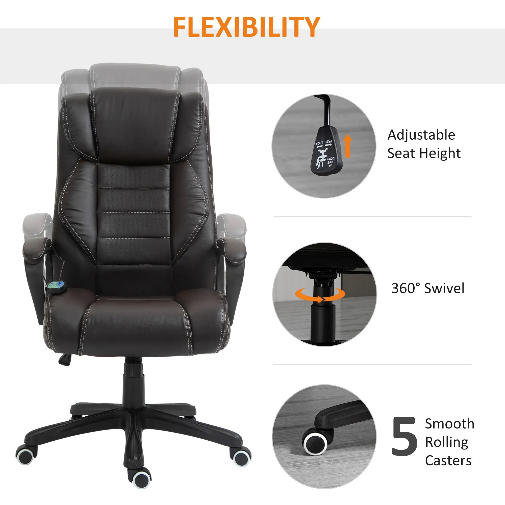 Massage Office Chair, High Back, 6-Point Vibration, Adjustable Height, Brown Massage Chairs at Gallery Canada