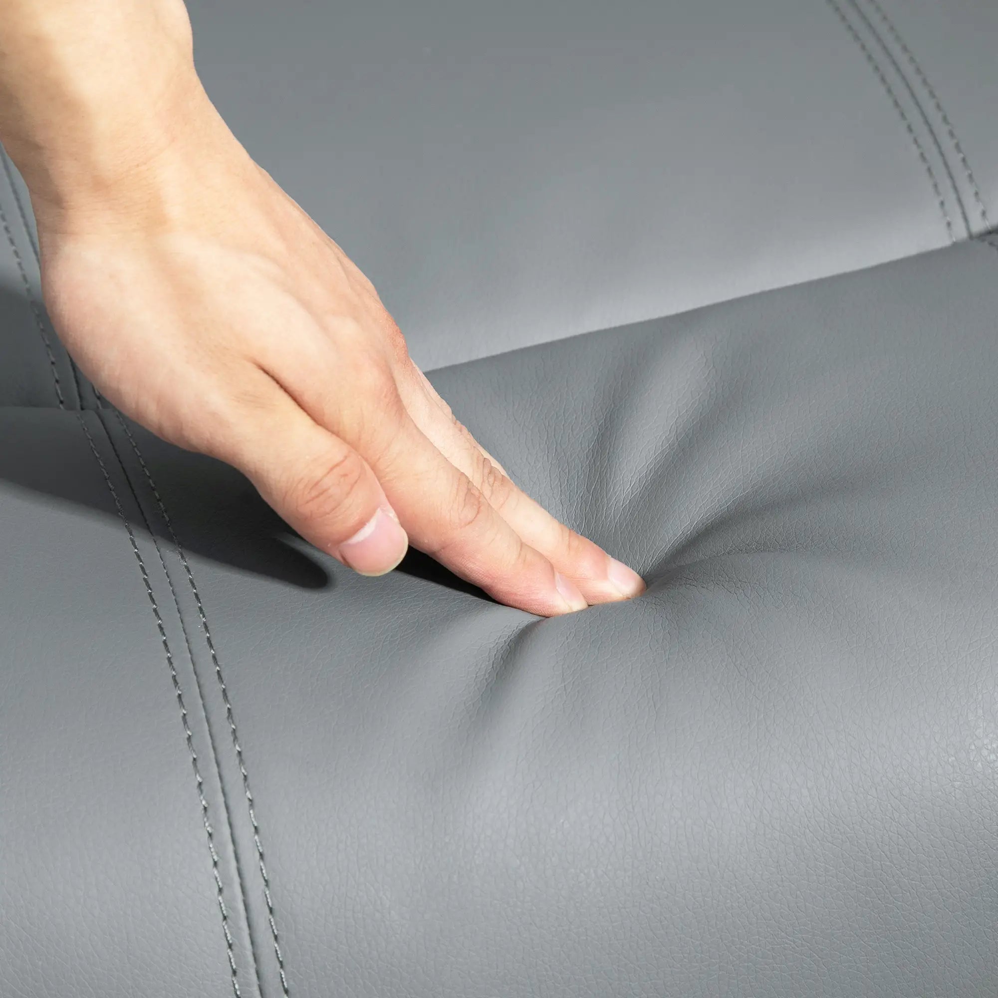 Massage Recliner Chair Leather Swivel Rocker Manual Reclining Chair with 8 Vibration Points, Cup Holders, Light Grey Single Sofas at Gallery Canada