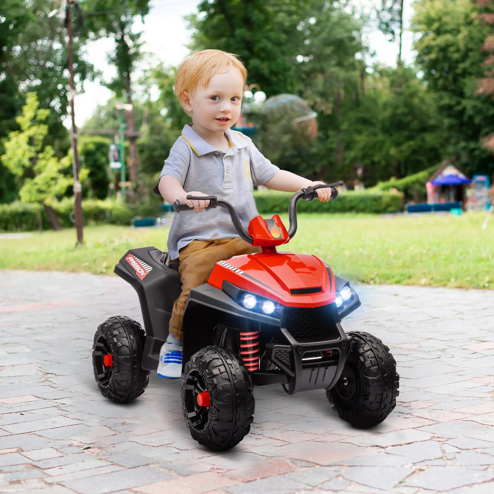 12V Kids ATV, Four Wheels, Spring Suspension, Forward Backward, LED Light, MP3, Red Electric Ride On Toys at Gallery Canada
