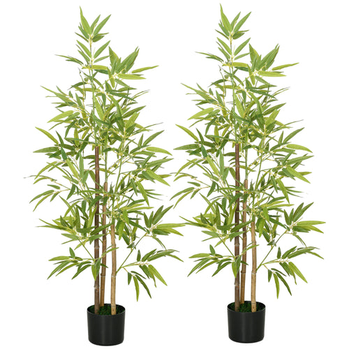 Set of 2 4ft Artificial Bamboo Tree, Indoor with Pot, Home Office Decor