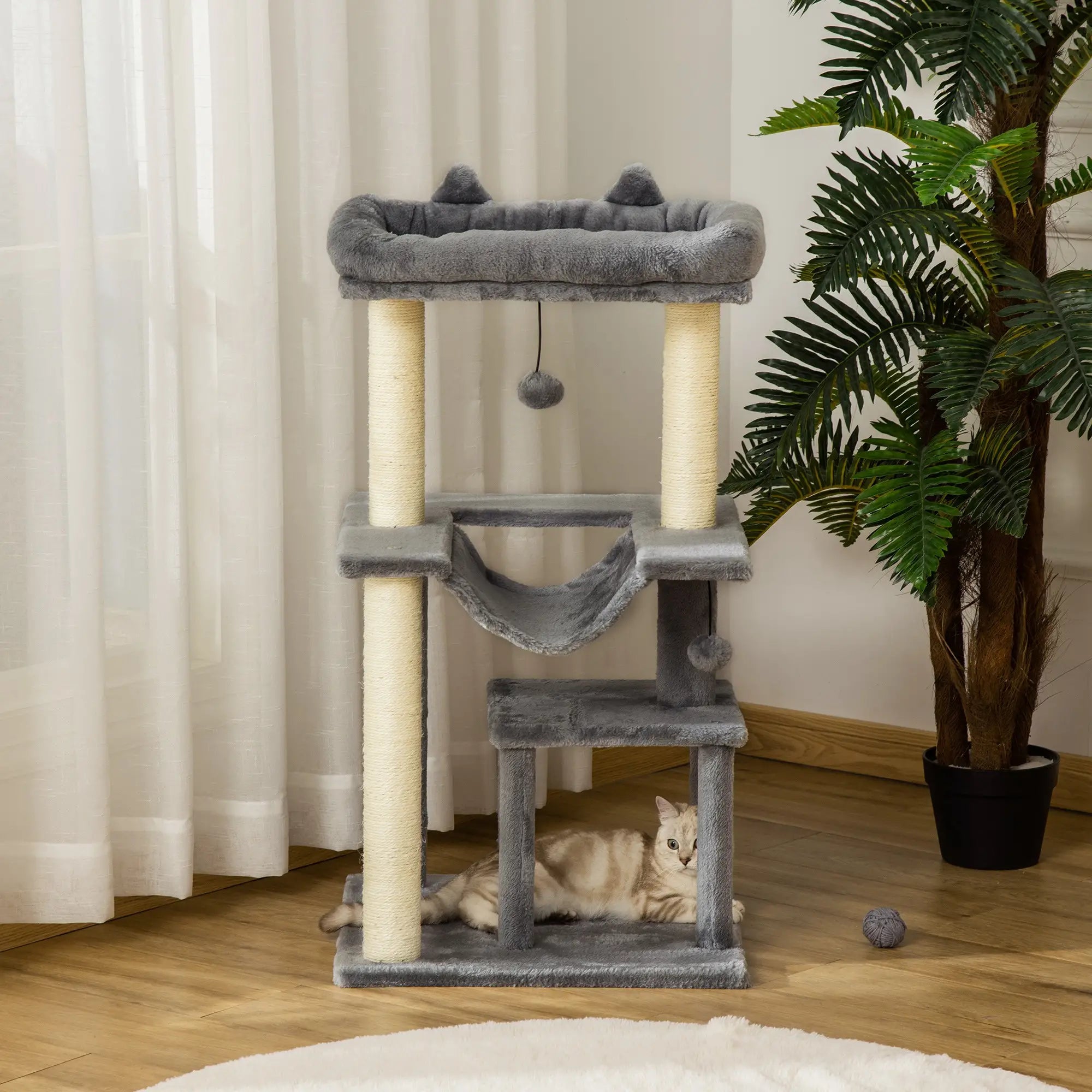 39.25'' Cat Tree Tower, Multi-Level Kitten House, Scratching Post, Gray Cat Posts at Gallery Canada