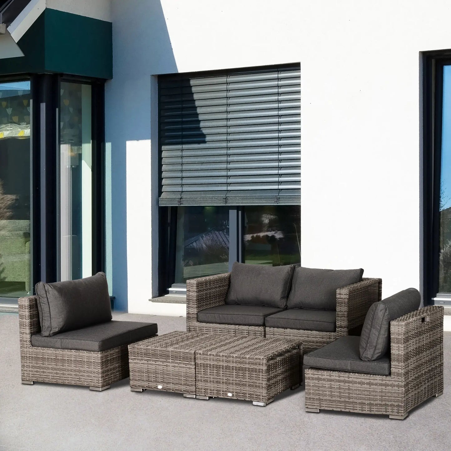 8-Piece Patio Furniture Set, Outdoor Wicker Rattan Sofa, Tea Table, Footstool, Grey & Orange Patio Furniture Sets at Gallery Canada