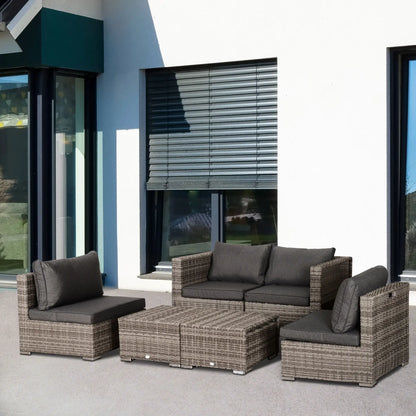 8-Piece Patio Furniture Set, Outdoor Wicker Rattan Sofa, Tea Table, Footstool, Grey & Orange Patio Furniture Sets at Gallery Canada