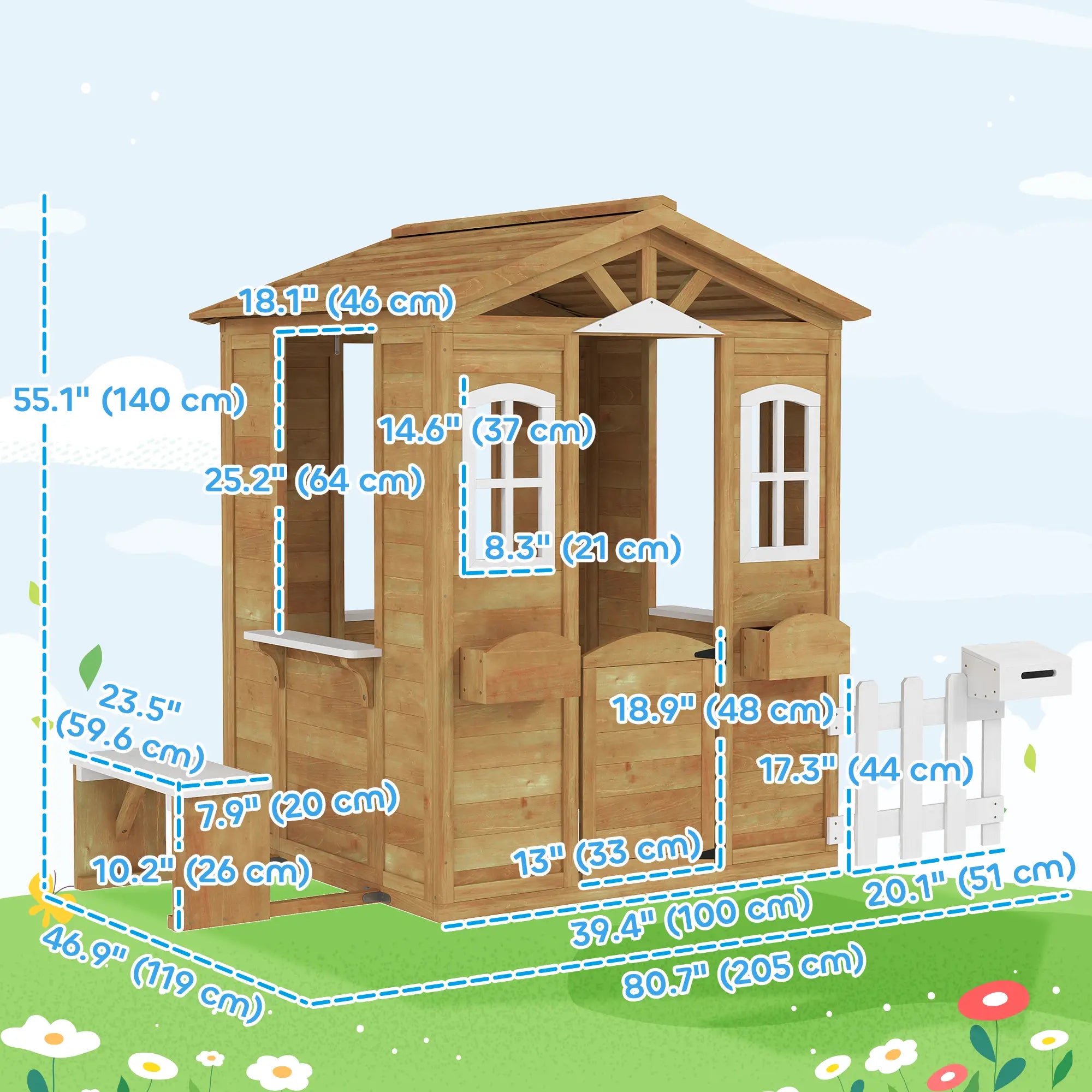 Kids Wooden Playhouse, Door Windows, Mailbox, Flower Pot, Bench, Yellow Play Houses at Gallery Canada