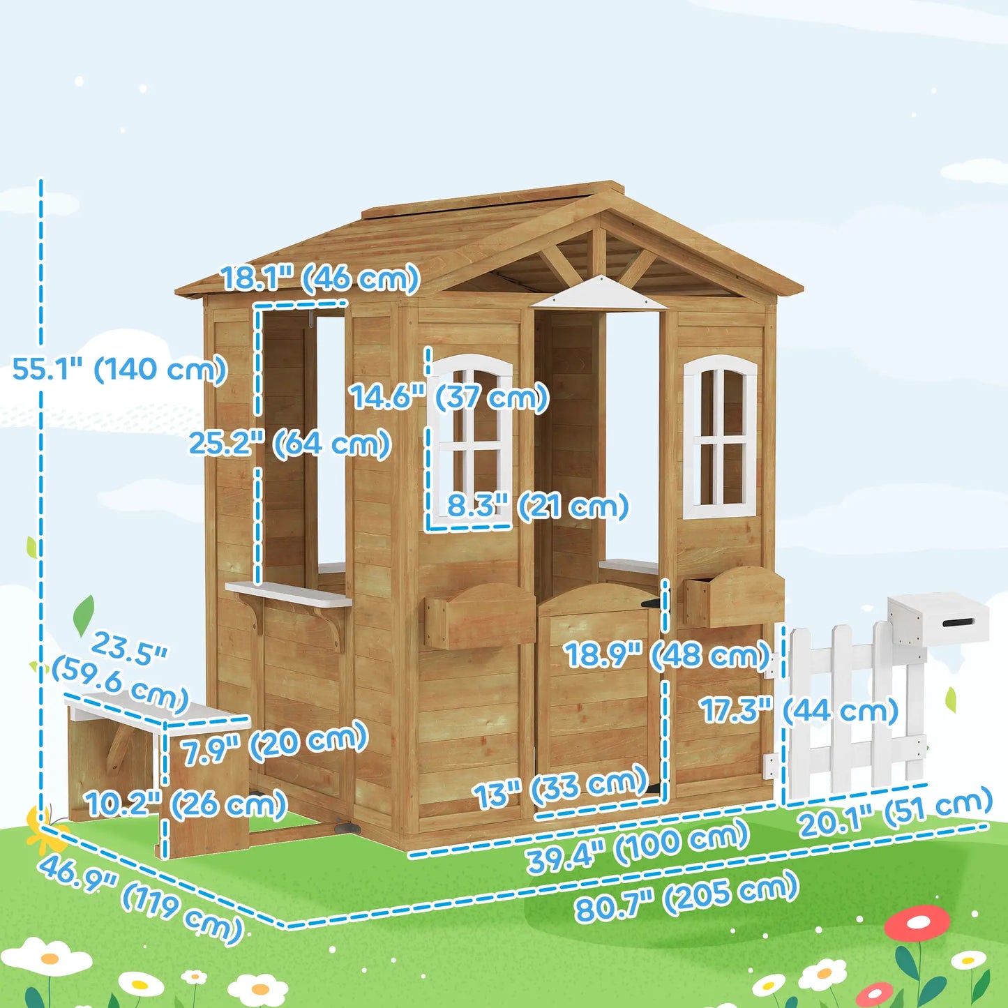 Kids Wooden Playhouse, Door Windows, Mailbox, Flower Pot, Bench, Yellow Play Houses at Gallery Canada