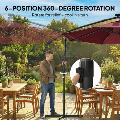 10 ft Offset Patio Umbrella, Solar Light, 360° Rotation, Tilt, Wine Red Offset Cantilever Umbrellas at Gallery Canada